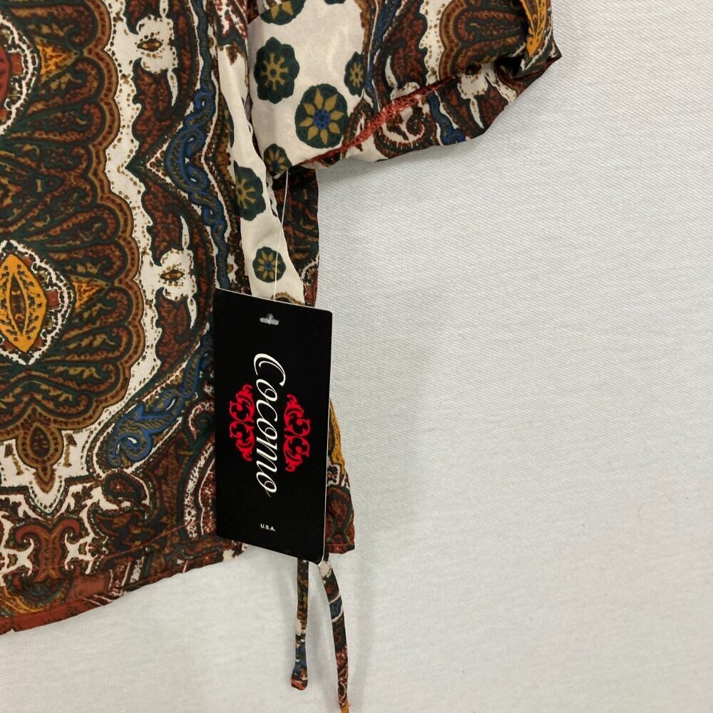 New Cocomo size XL‎ V Neck 3/4 Sleeve Brown Boho Abstract Print Popover Blouse - Picture 3 of 9